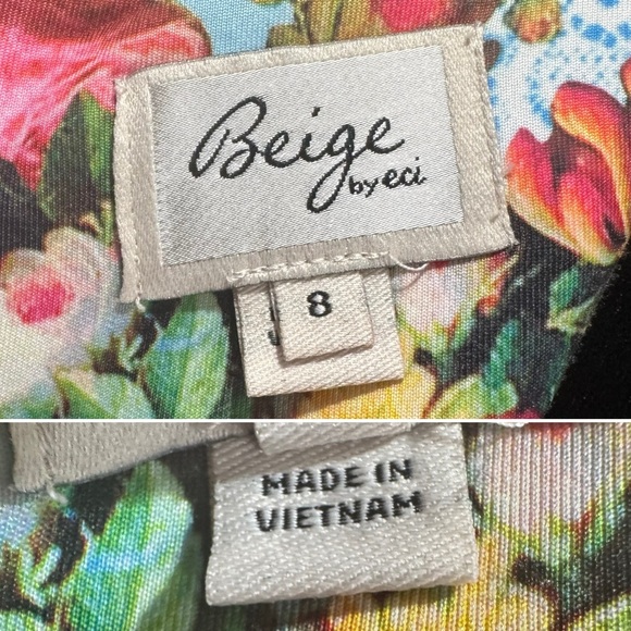 Beige by eci Floral Fitted Dress Women's Size 8 Stretchy Office Workwear Spring - Picture 13 of 13